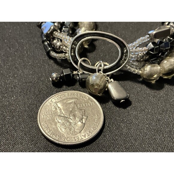 Size 7 Silpada Sterling Charms Multi Layered Stretch Bracelet. Tight Stretch - Picture 7 of 8